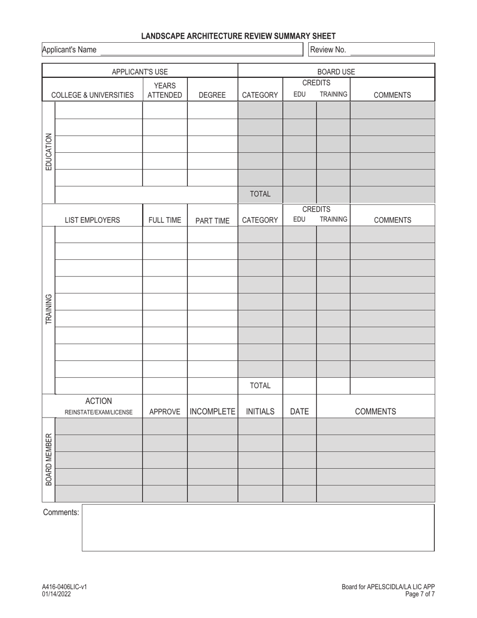 Form A416-0406LIC Landscape Architect License Application - Virginia, Page 7
