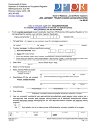 Document preview: Form A506-3357LIC Lead Abatement Project Designer License Application - Virginia