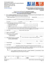Document preview: Form A506-3380LIC Home Inspector License Application - Virginia