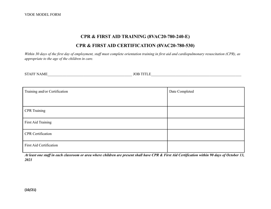 Virginia Cpr/First Aid Training and Certification Fill Out Sign
