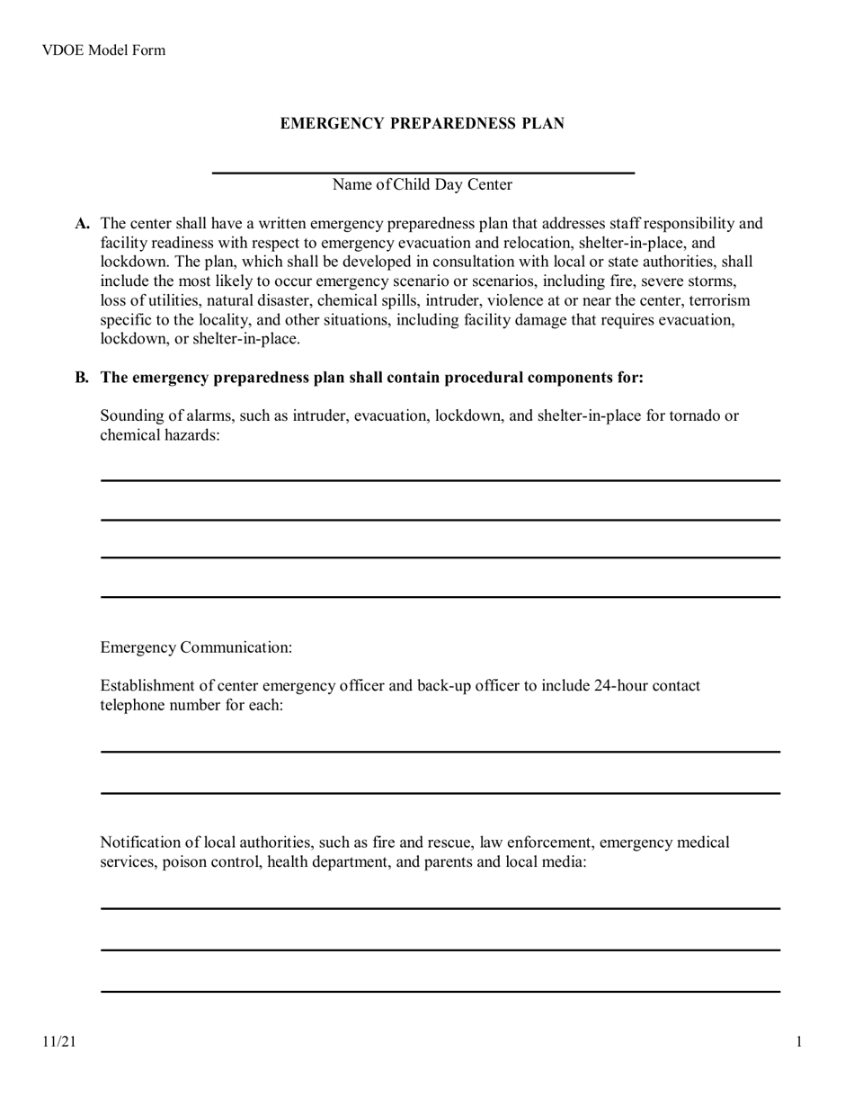 Virginia Emergency Preparedness Plan Fill Out Sign Online And Download Pdf Templateroller 3133