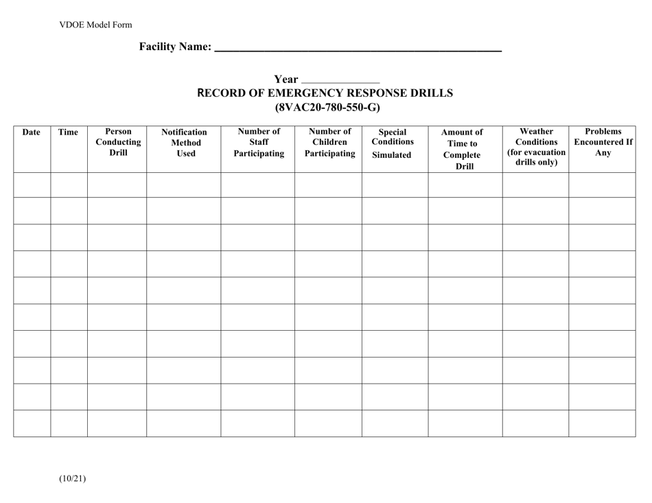 Virginia Record of Emergency Response Drills Fill Out, Sign Online
