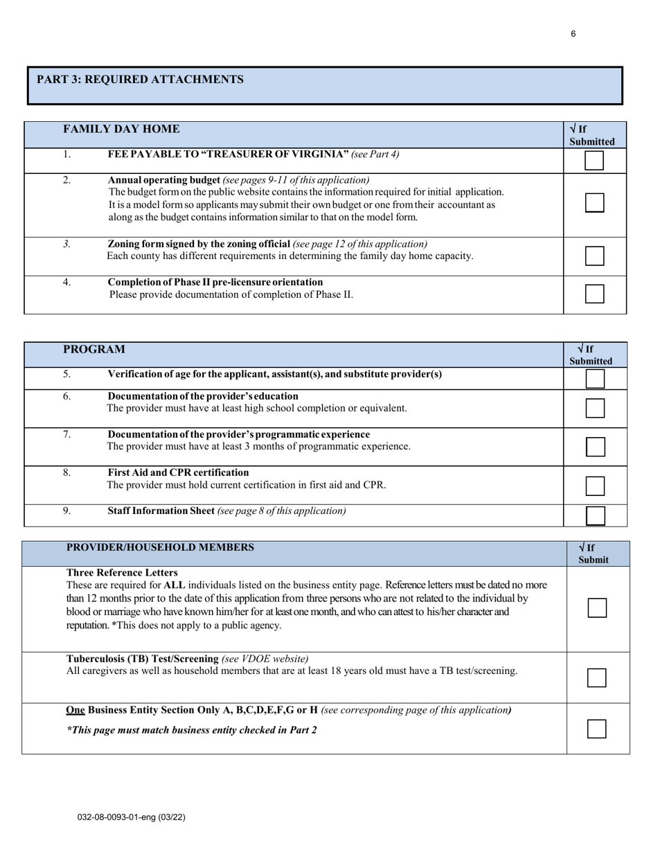 Form 032-08-0093-01-ENG Initial Application for a License to Operate a Family Day Home (Fdh) - Virginia, Page 6