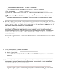 Formulario De Queja Por Discriminacion De Igualdad De Oportunidades - Virginia (Spanish), Page 4