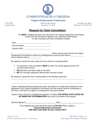 Document preview: Request for Claim Cancellation - Virginia