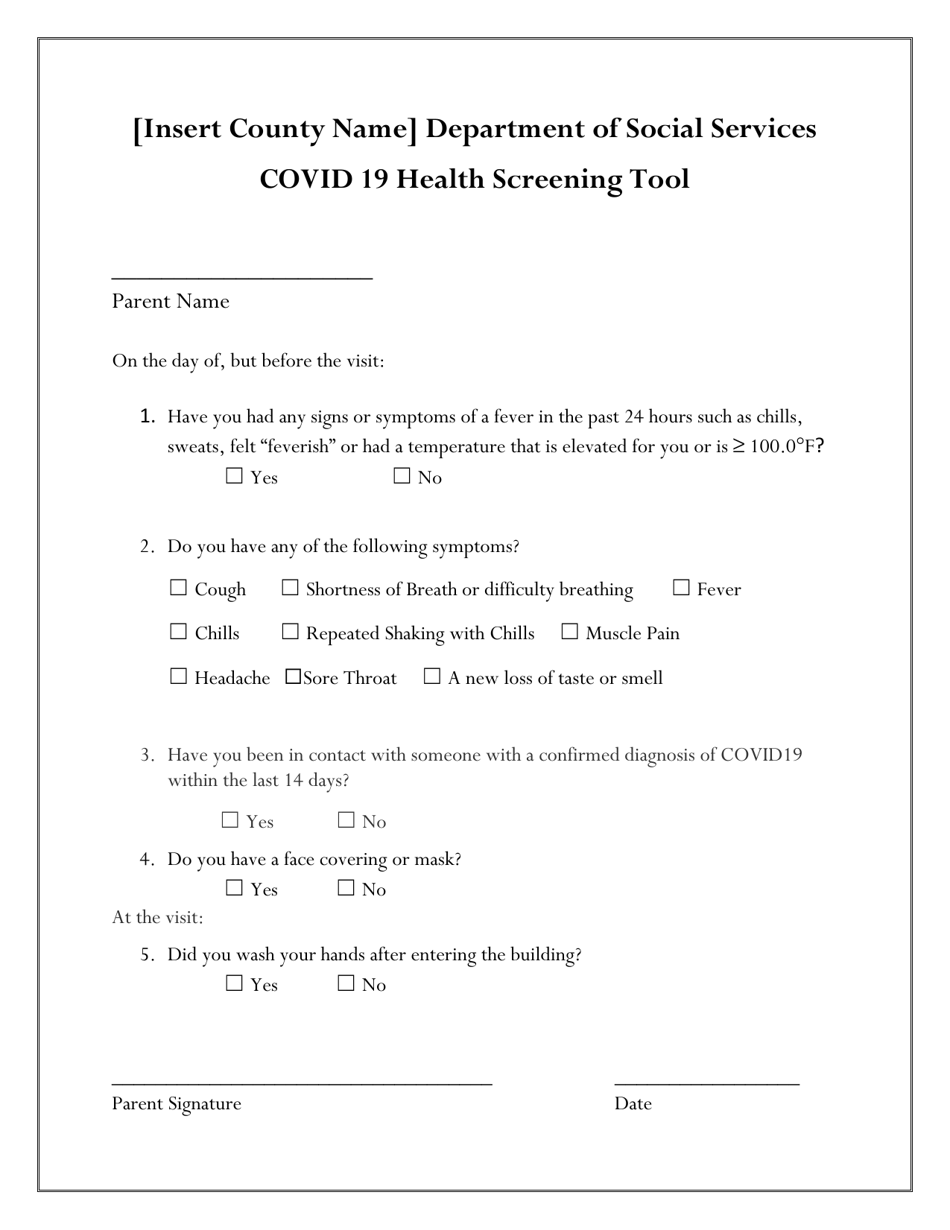 Covid-19 Health Screening Tool - North Carolina, Page 1