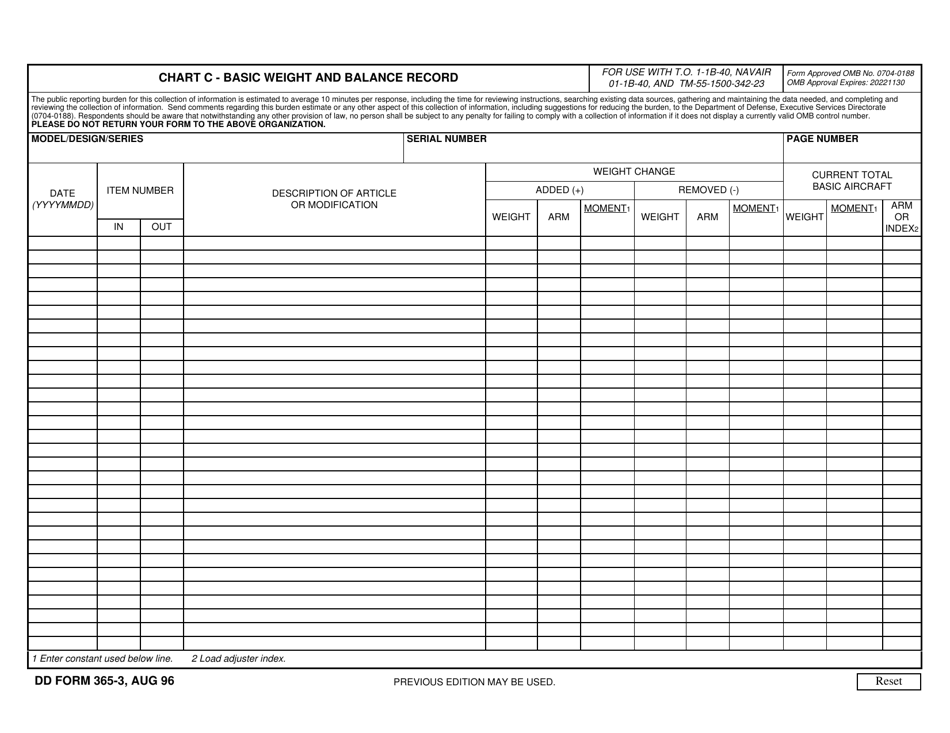 DD Form 365-3 Chart C - Basic Weight and Balance Record, Page 1