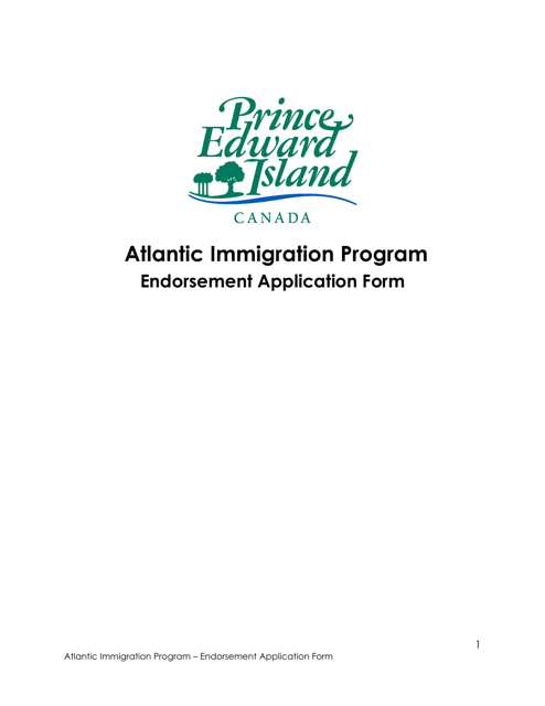 Endorsement Application Form - Atlantic Immigration Program - Prince Edward Island, Canada