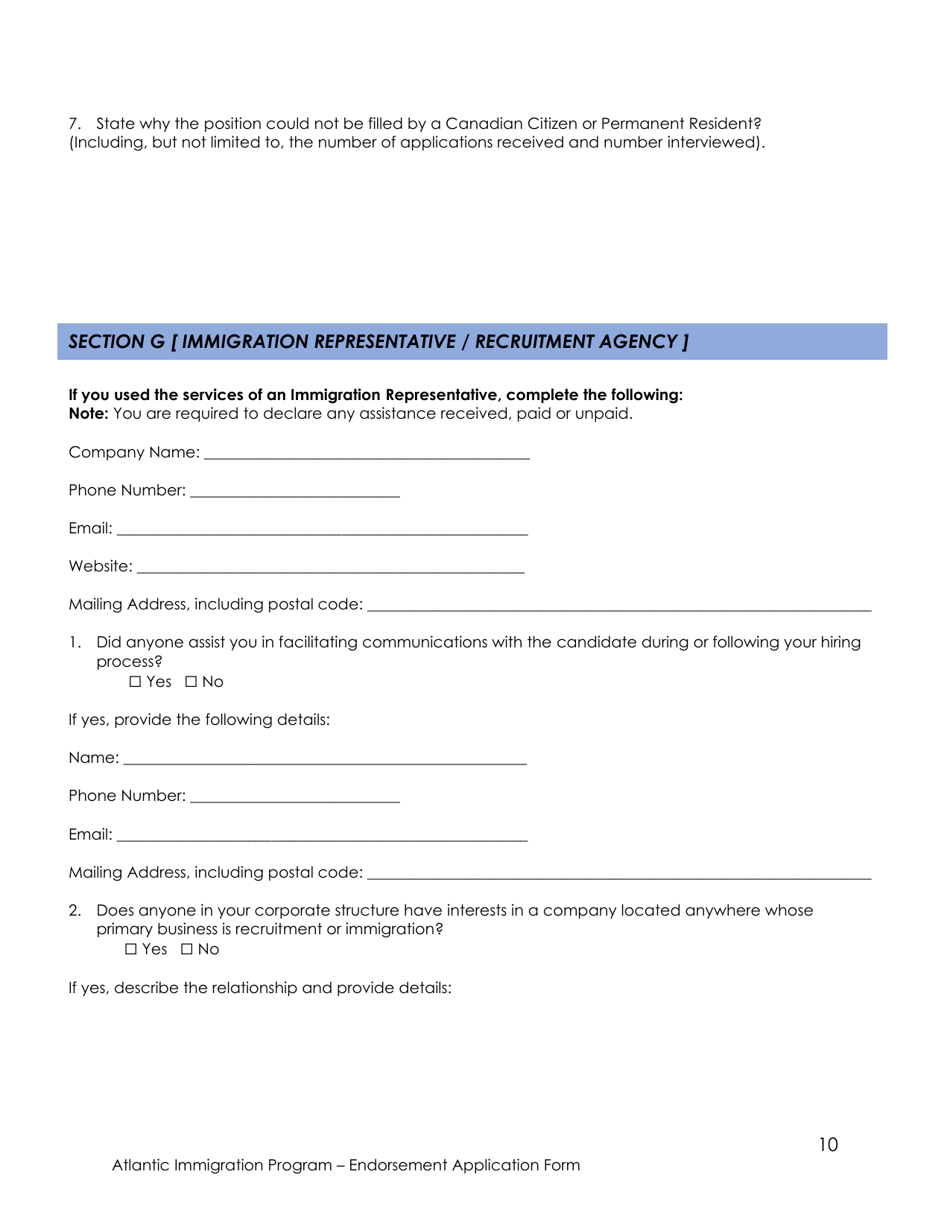 Endorsement Application Form - Atlantic Immigration Program - Prince Edward Island, Canada, Page 10
