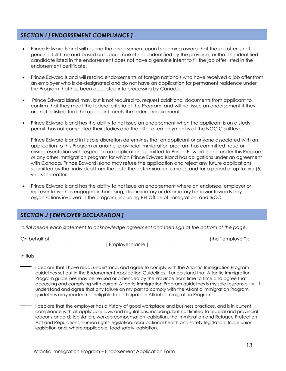 Endorsement Application Form - Atlantic Immigration Program - Prince Edward Island, Canada, Page 13
