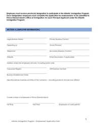 Endorsement Application Form - Atlantic Immigration Program - Prince Edward Island, Canada, Page 3