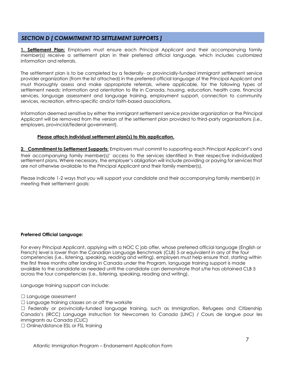 Endorsement Application Form - Atlantic Immigration Program - Prince Edward Island, Canada, Page 7