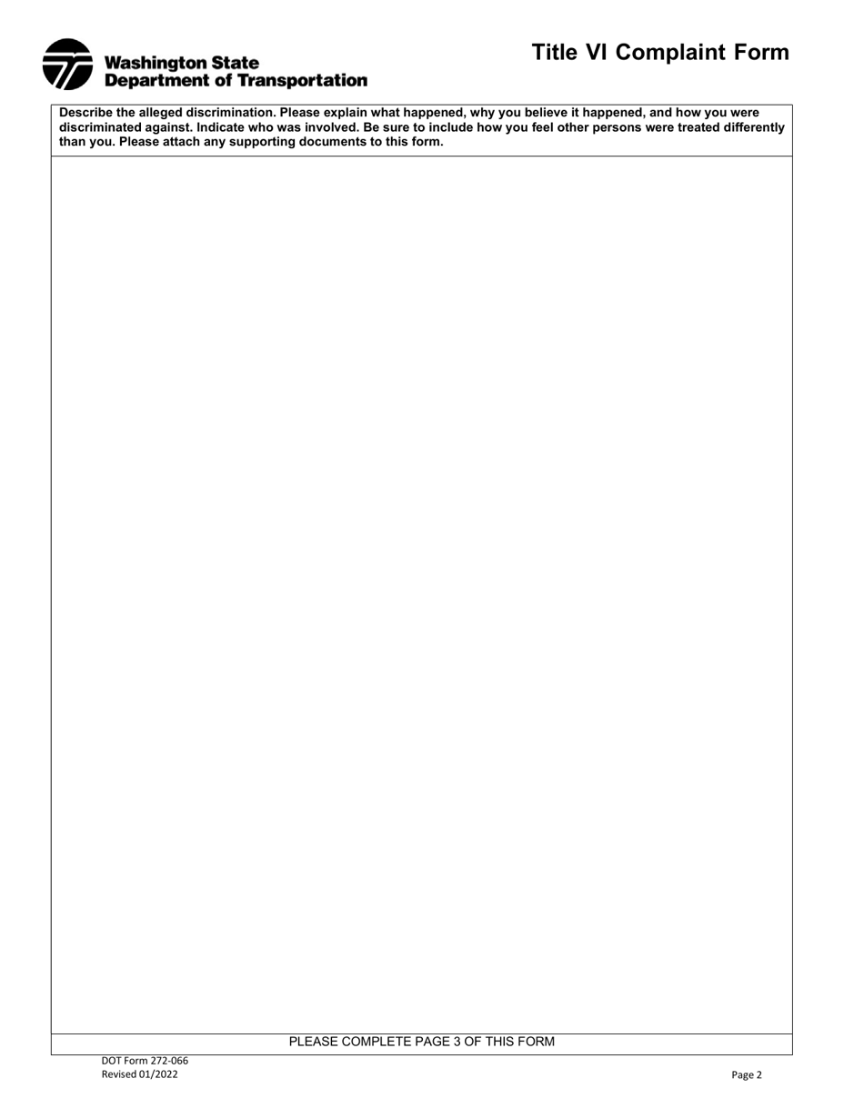 DOT Form 272-066 Title VI Complaint Form - Washington, Page 2