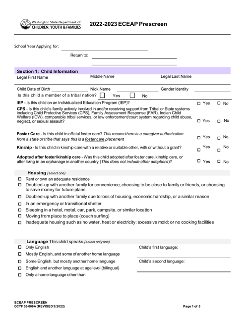 DCYF Form 05-006A 2023 Printable Pdf