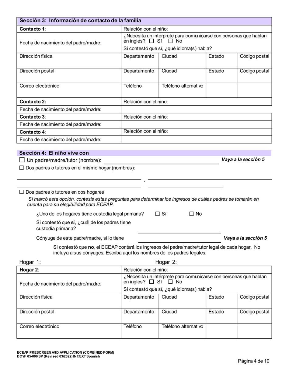 Formulario DCYF05-006 Seleccion Previa Y Solicitud De Eceap (Formulario Combinado) - Washington (Spanish), Page 4