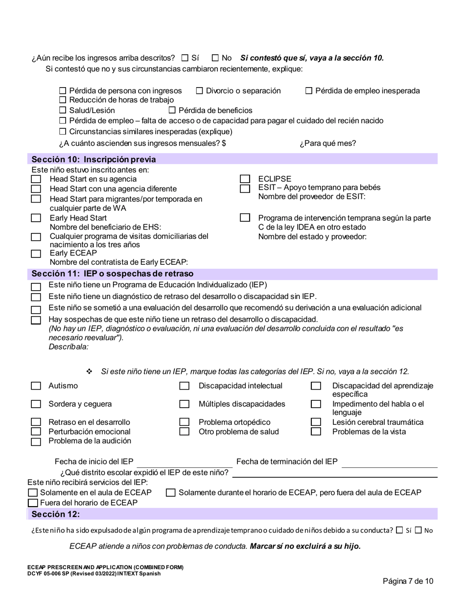 Formulario DCYF05-006 Seleccion Previa Y Solicitud De Eceap (Formulario Combinado) - Washington (Spanish), Page 7