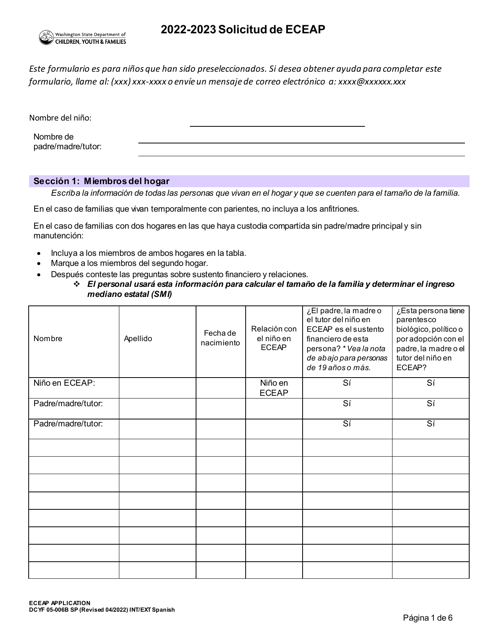 DCYF Form 05-006B Solicitud De Eceap - Washington, 2023