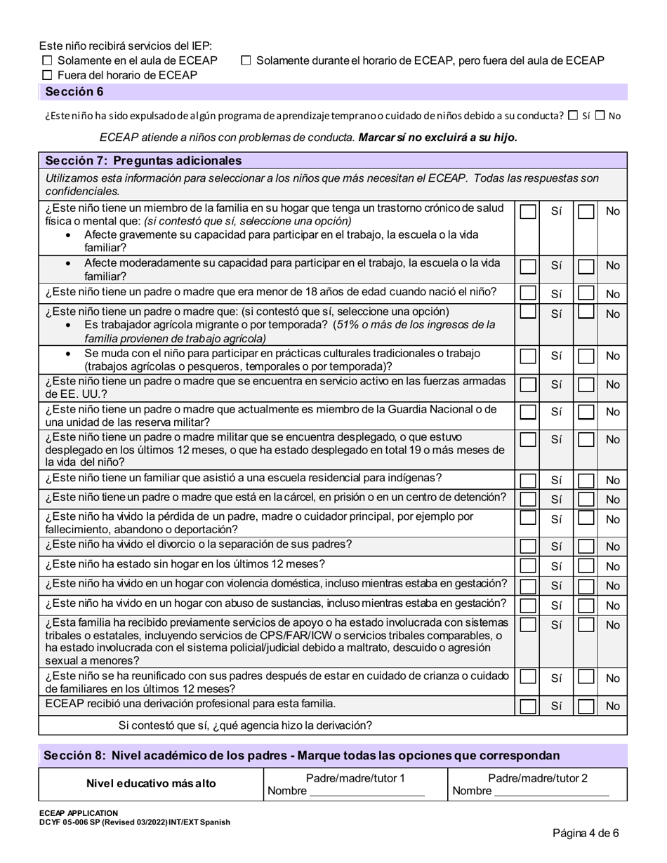 DCYF Form 05-006B Solicitud De Eceap - Washington, Page 4