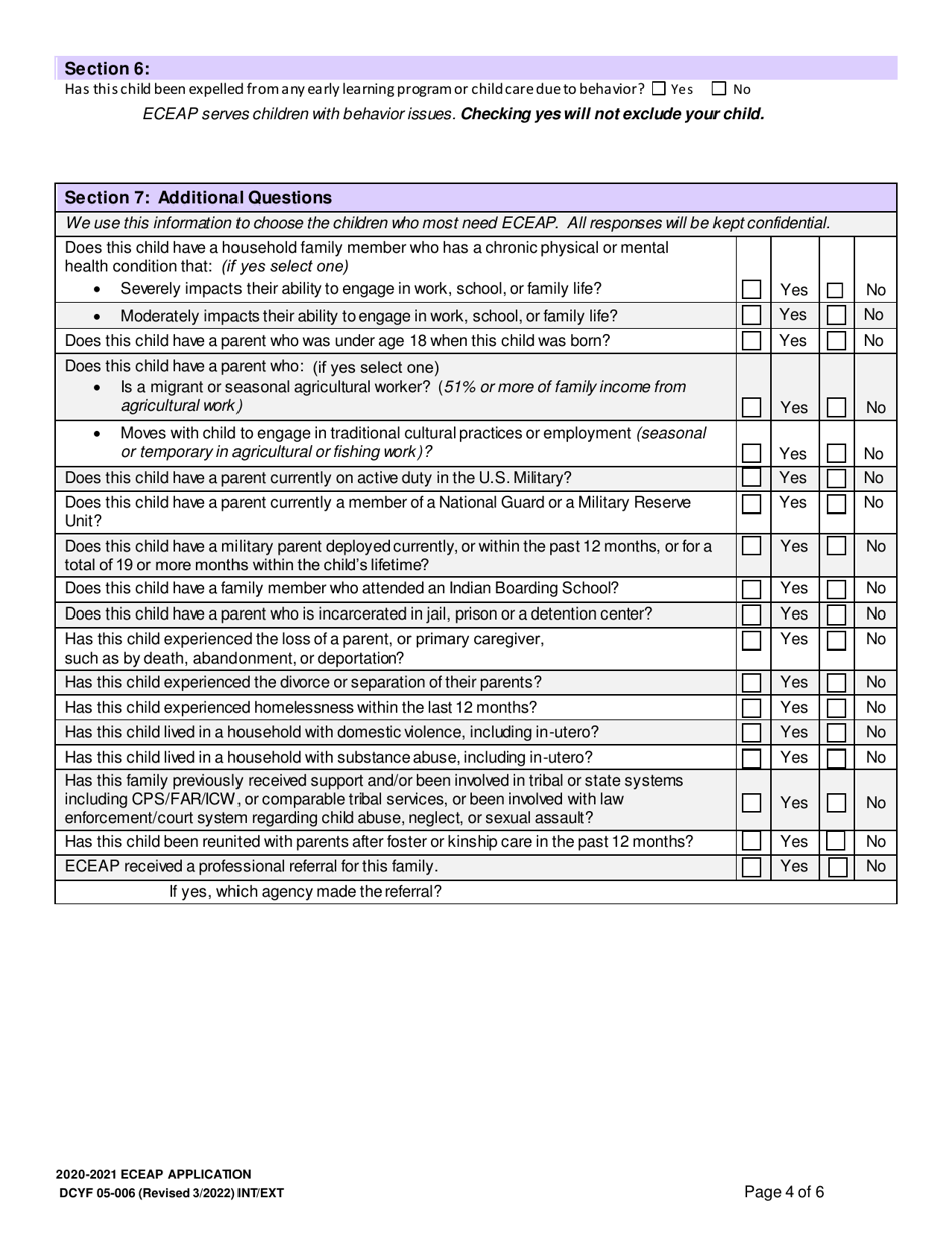 DCYF Form DOC05-006B Eceap Application - Washington, Page 4