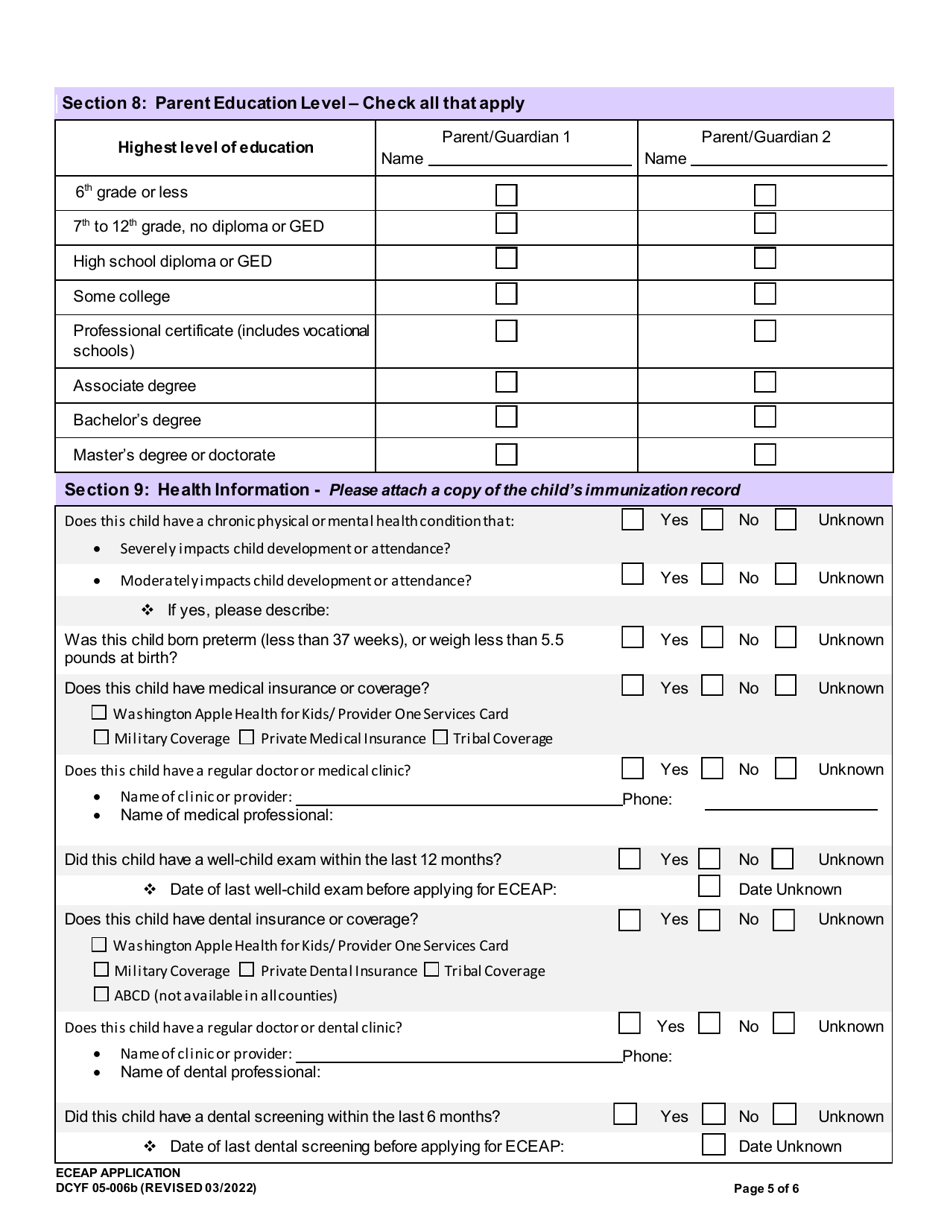 DCYF Form DOC05-006B Eceap Application - Washington, Page 5