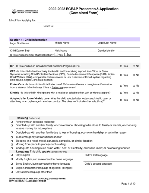 DCYF Form 05-006 Eceap Prescreen &amp; Application (Combined Form) - Washington, 2023