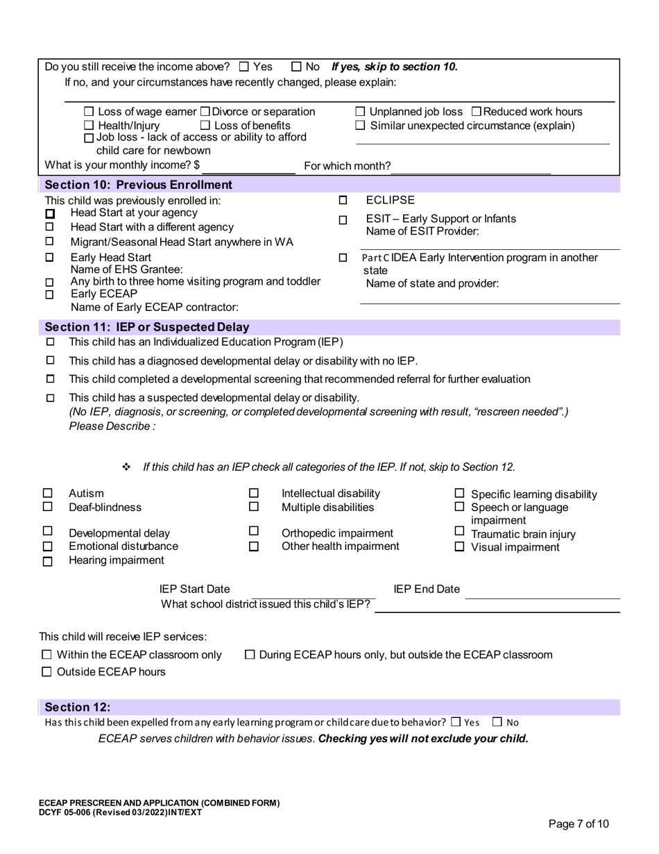 DCYF Form 05-006 Eceap Prescreen  Application (Combined Form) - Washington, Page 7