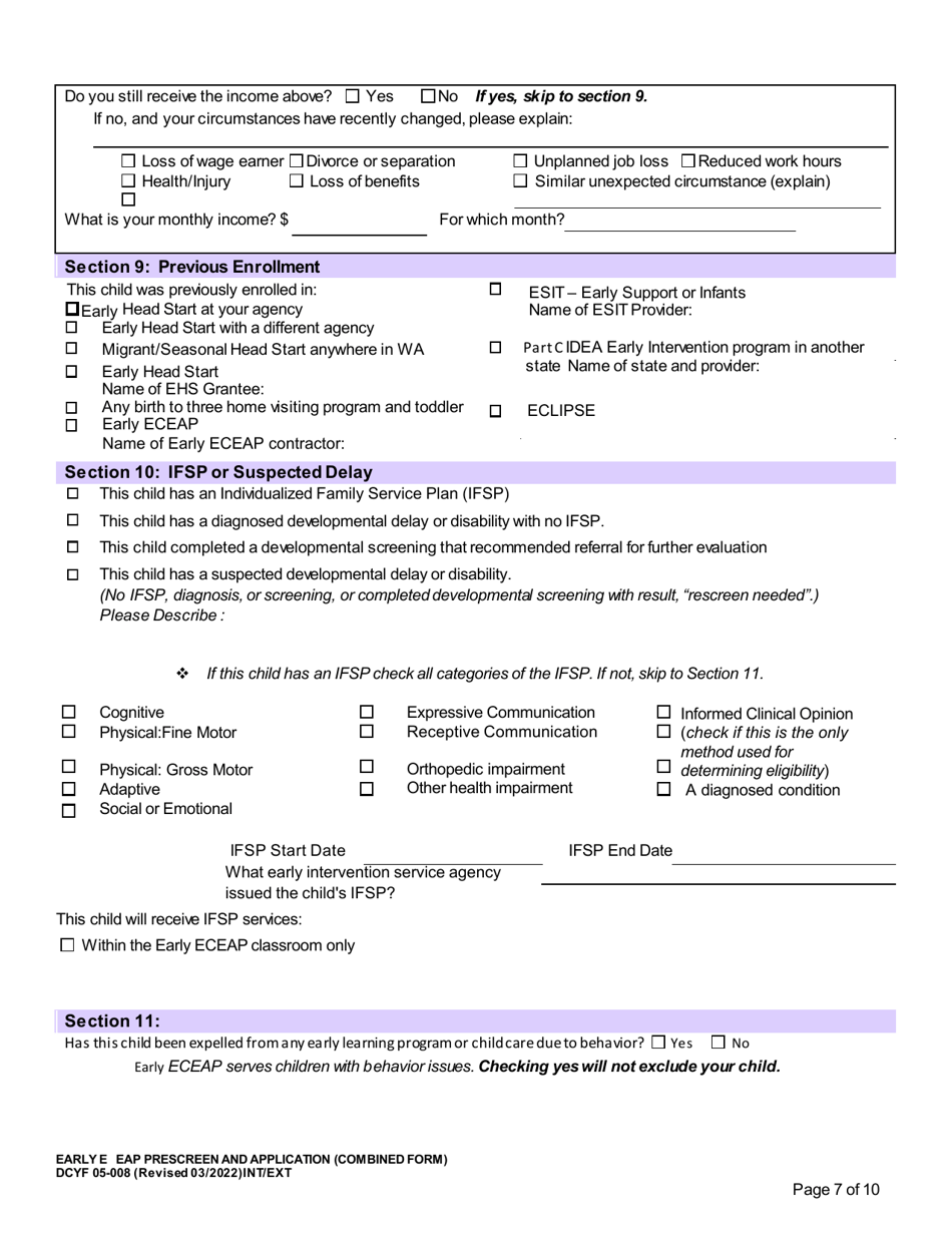 DCYF Form 05-008 Early Eceap Prescreen  Application (Combined Form) - Washington, Page 7