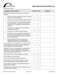 Form DOC02-014 &quot;Prea Investigation Checklist&quot; - Washington