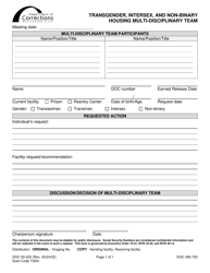 Form DOC02-422 &quot;Transgender, Intersex, and Non-binary Housing Multi-Disciplinary Team&quot; - Washington