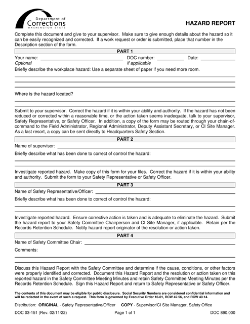 Form DOC03-151  Printable Pdf