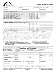 Form DOC03-216 &quot;Tuberculin Screening&quot; - Washington