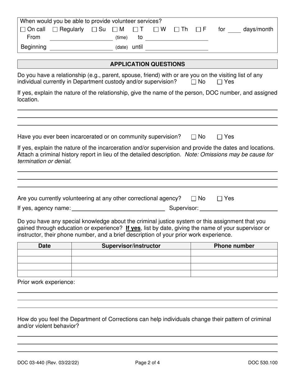 Form DOC03440 Download Printable PDF or Fill Online Volunteer