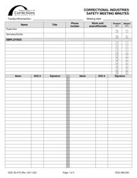 Form DOC03-473 &quot;Correctional Industries Safety Meeting Minutes&quot; - Washington