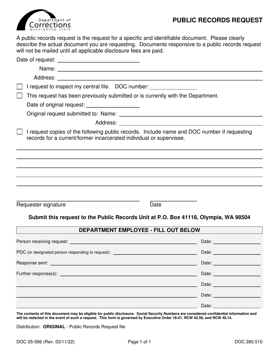 Form DOC05-066 Public Records Request - Washington, Page 1