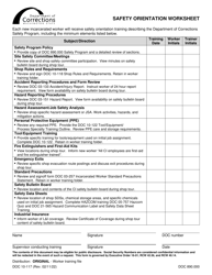 Form DOC10-117 &quot;Safety Orientation Worksheet&quot; - Washington