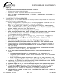 Form DOC10-118 &quot;Shop Rules and Requirements&quot; - Washington