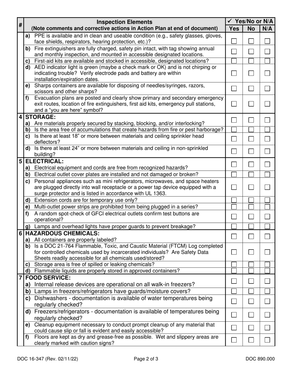 Form DOC16-347 Download Printable PDF or Fill Online Monthly Safety and ...