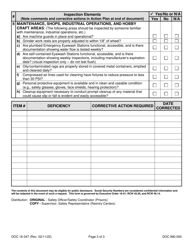Form DOC16-347 Monthly Safety and Sanitation Inspection - Washington, Page 3