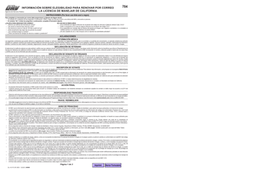 Formulario DL410 FO SP Informacion Sobre Elegibilidad Para Renovar Por Correo La Licencia De Manejar De California - California (Spanish)