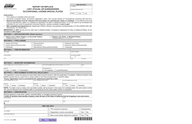 Form OL247 &quot;Report or Replace Lost, Stolen, or Surrendered Occupational License Special Plates&quot; - California