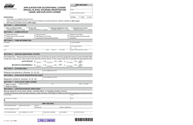 Document preview: Form OL22 Application for Occupational License Special Plates, Stickers, Registration Cards, and Duplicate License - California