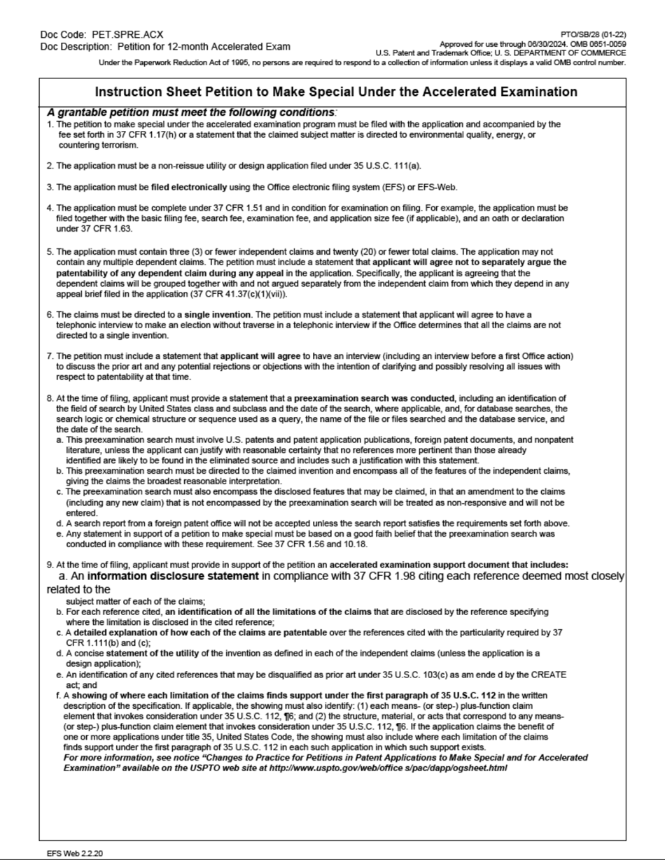 Form PTO / SB / 28 Petition to Make Special Under Accelerated Examination Program, Page 3