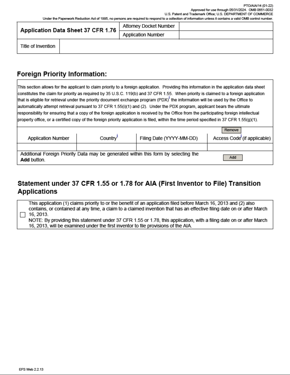 Form PTO / AIA / 14 Application Data Sheet 37 Cfr 1.76, Page 3