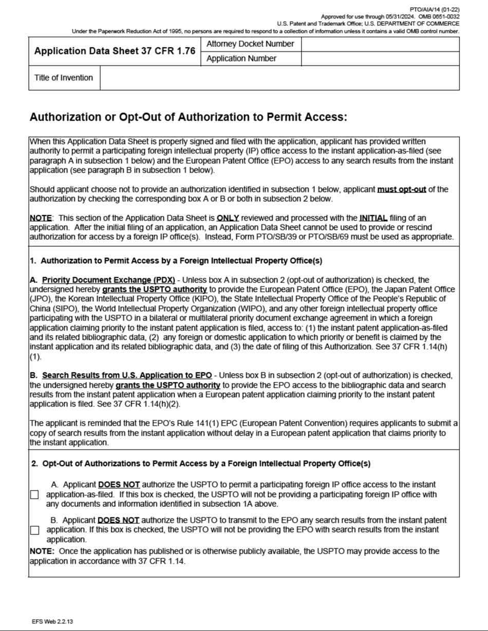 Form PTO / AIA / 14 Application Data Sheet 37 Cfr 1.76, Page 4