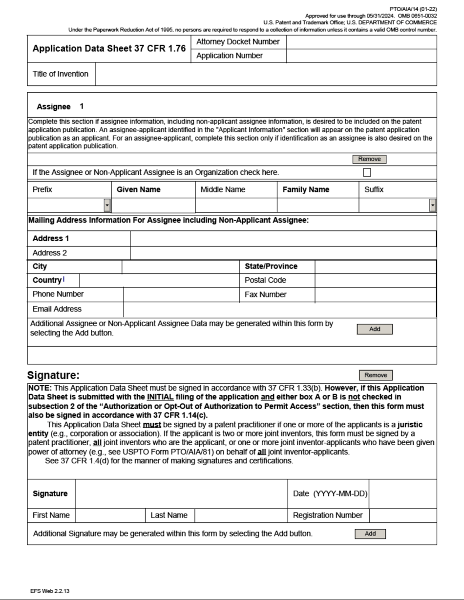 Form PTO / AIA / 14 Application Data Sheet 37 Cfr 1.76, Page 6