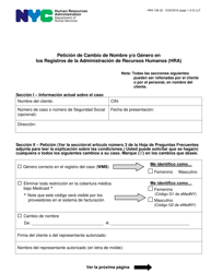 Document preview: Formulario HRA-138 Peticion De Cambio De Nombre Y/O Genero En Los Registros De La Administracion De Recursos Humanos (HRA) - New York City (Spanish)