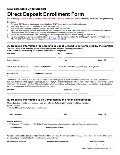 &quot;Direct Deposit Enrollment Form&quot; - New York Download Pdf
