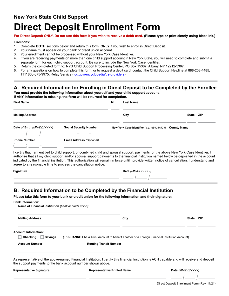 New York Direct Deposit Enrollment Form Download Fillable PDF Templateroller
