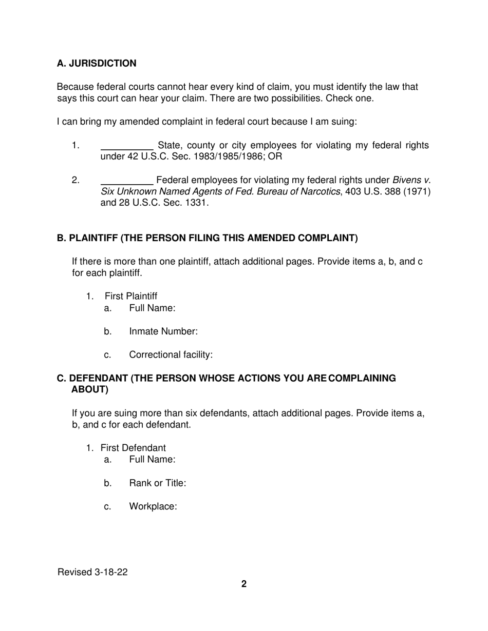Pro Se Prisoner Civil Rights Amended Complaint - Connecticut, Page 2