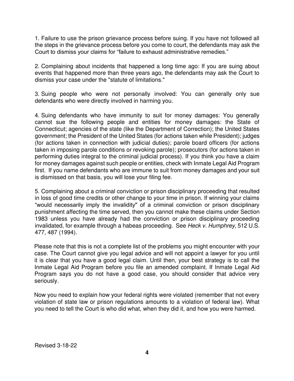 Connecticut Pro Se Prisoner Civil Rights Amended Complaint Fill Out Sign Online And Download 3434